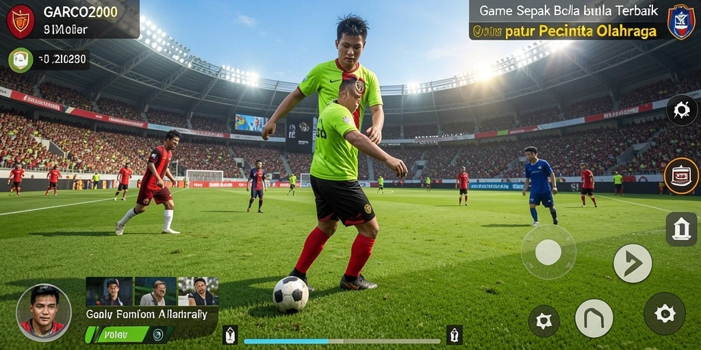 Screenshot GARCO200 menampilkan aksi seru dalam permainan sepak bola.