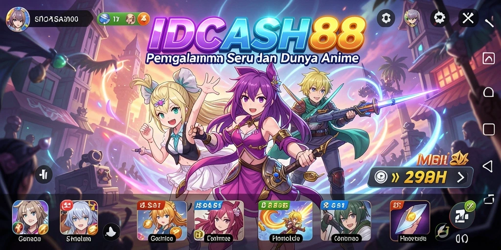 Screenshot gameplay IDCASH88 menampilkan pertarungan karakter anime yang seru.