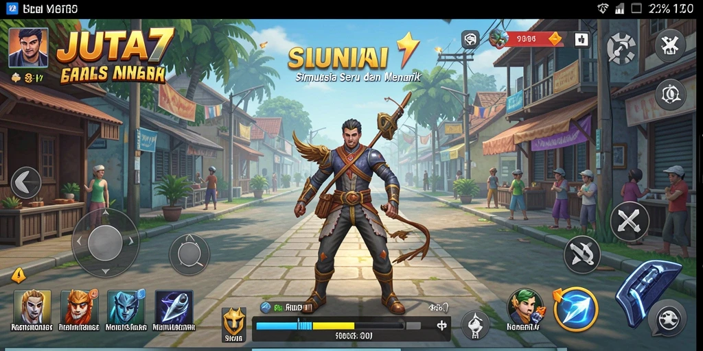 Screenshot utama JUTA7 menampilkan gameplay simulasi yang dinamis.