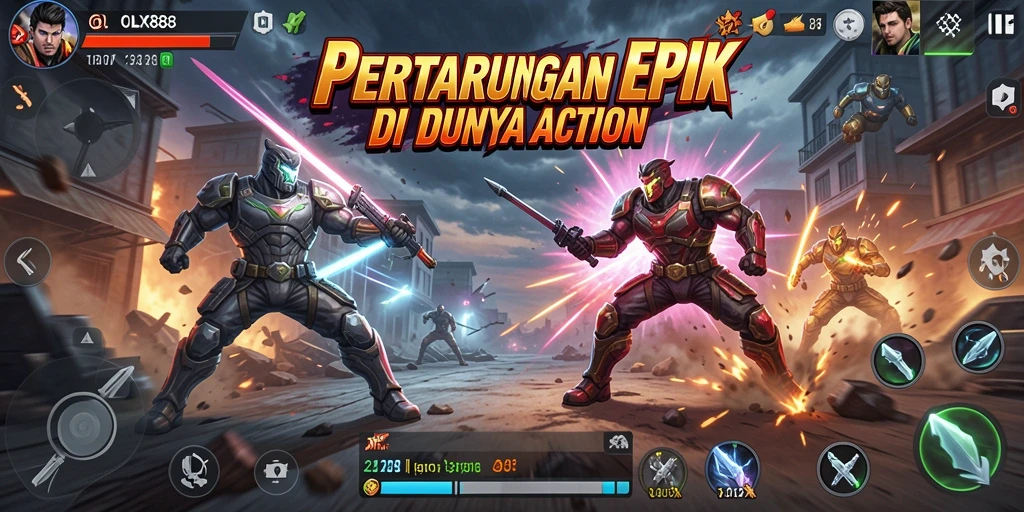 Screenshot OLX888 menampilkan aksi pertarungan yang intens.